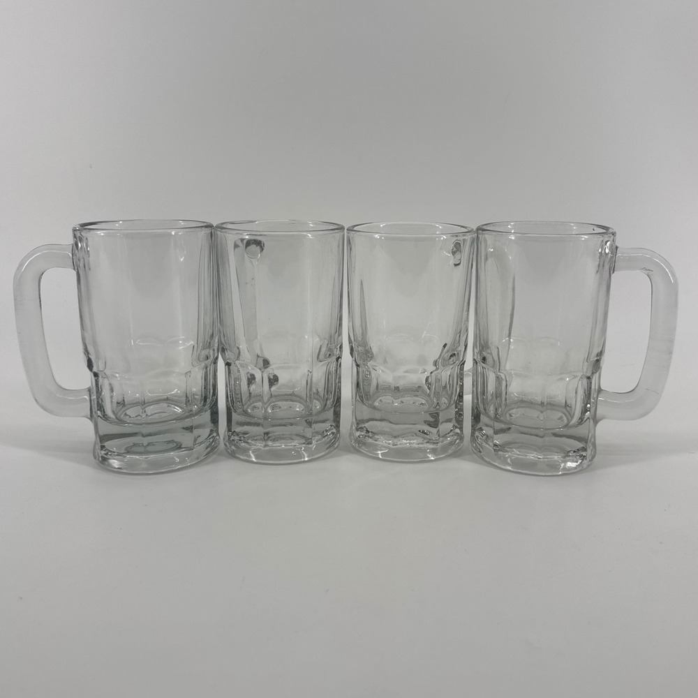 Anchor Hocking Paneled Glass Beer Mugs Set of 4 Clear Heavy Duty 5.5in Steins